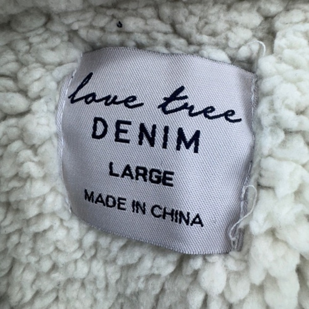 Love Tree Denim Sherpa Lined Jacket Blue Wash Trucker Style Women's Large - Picture 7 of 8